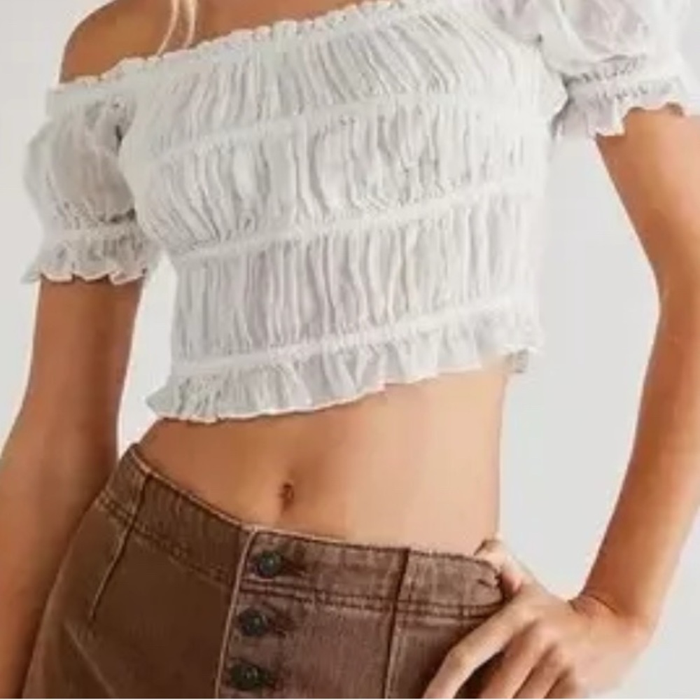 Free people FP One Cheri Top Smocked Cropped White Off The Shoulder Top